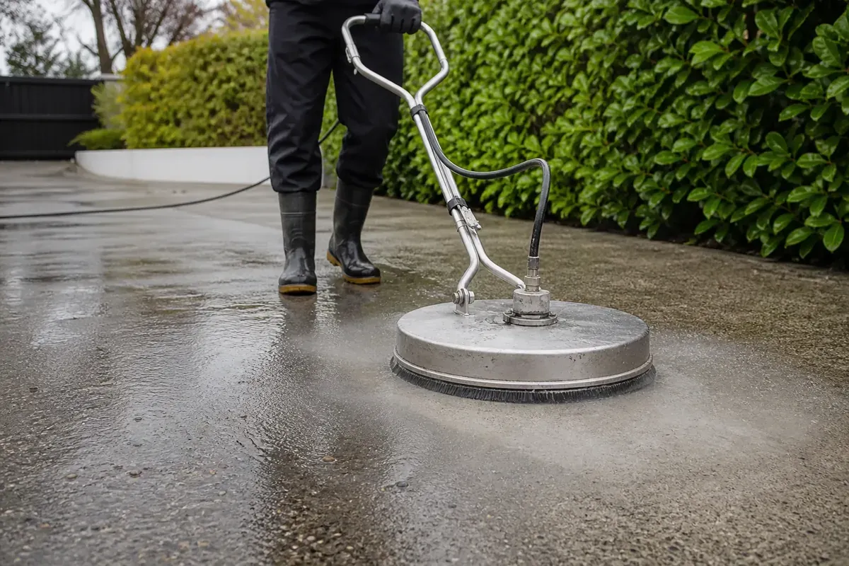 Illustrative pressure washing of a concrete path