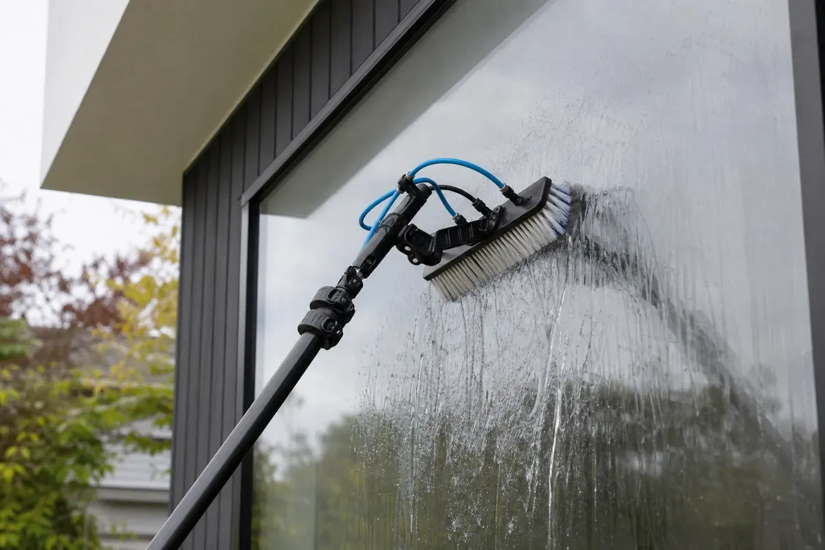 Illustrative pure-water cleaning of exterior glass